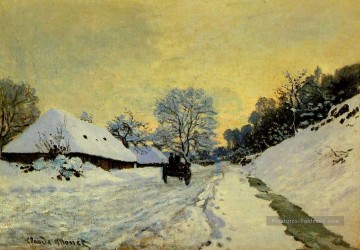  route Tableaux - Une charrette sur la route couverte de neige avec la ferme Saint Siméon Claude Monet